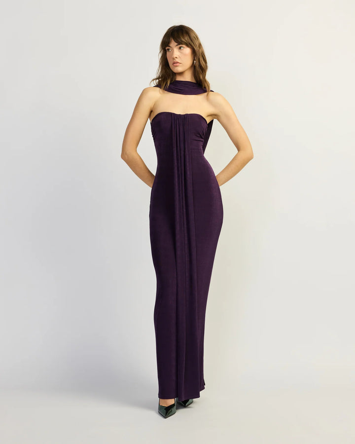 Vivanna purple strapless draped dress