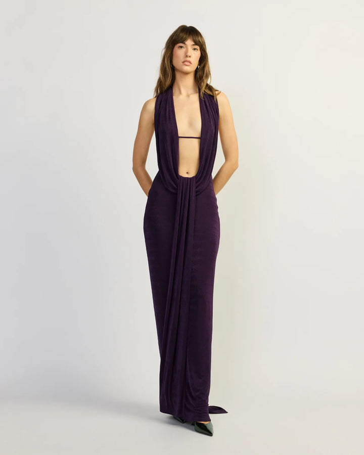 Vivanna purple strapless draped dress, view 2