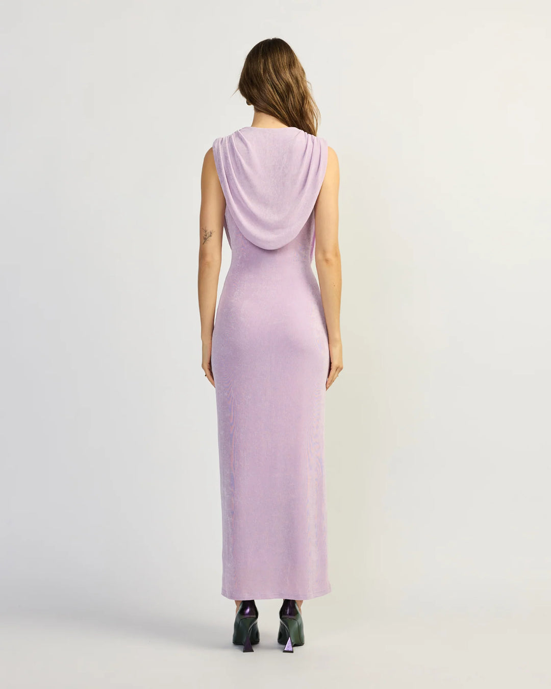 Viv purple high neck draped dress, view 2
