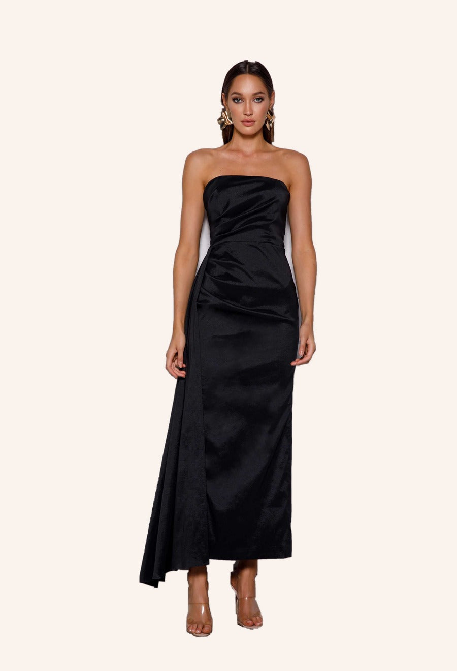 Black strapless gown
