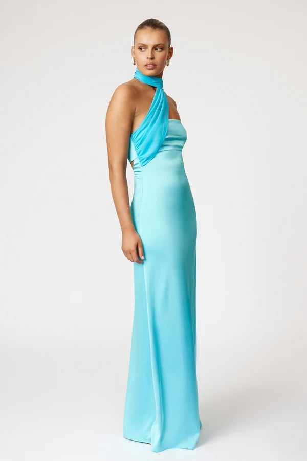 Hali lagoon silk open back maxi dress, view 4