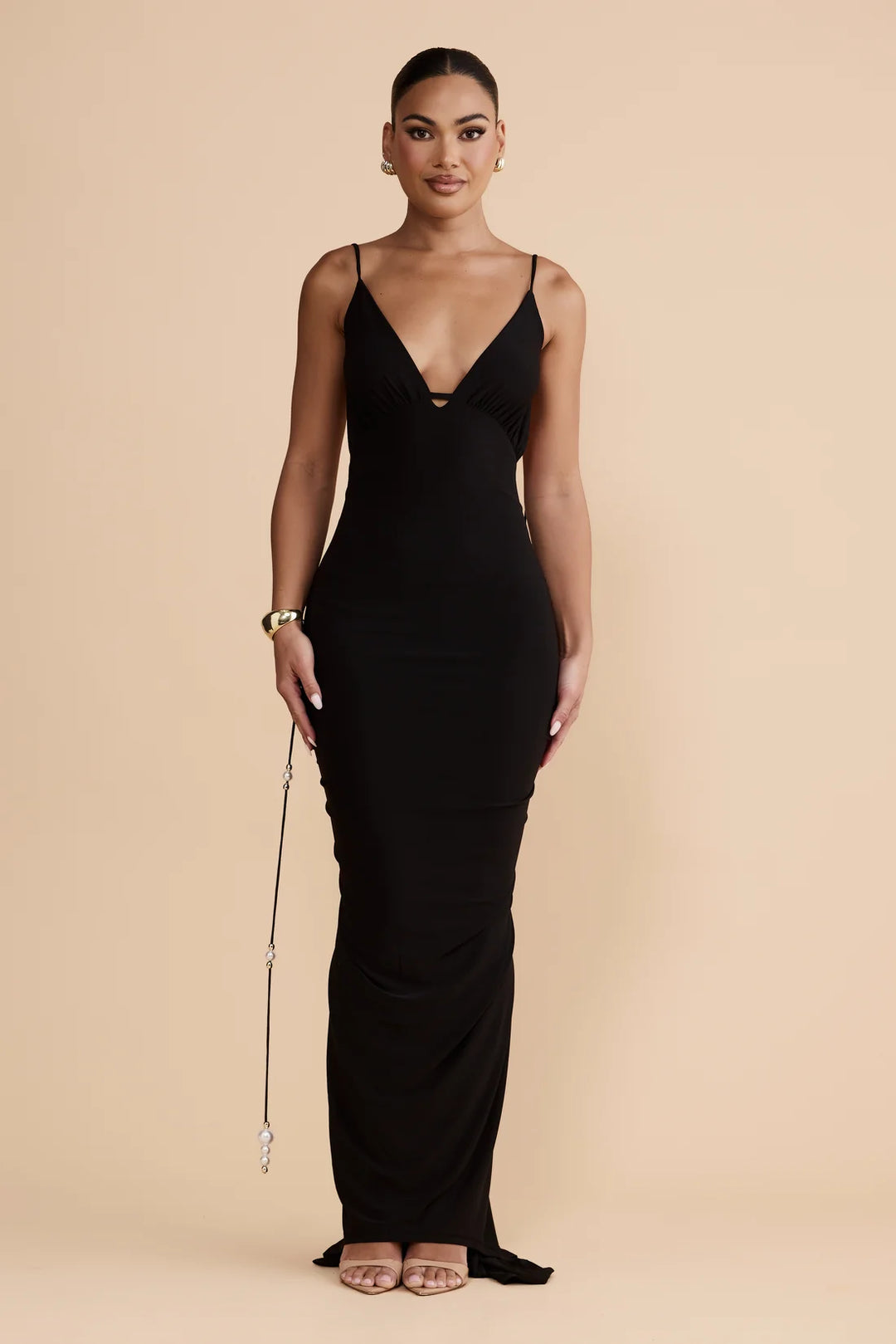 Natalia black plunge cut-out maxi dress