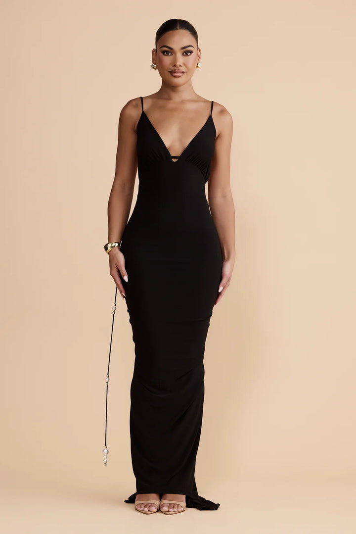 Natalia black plunge cut-out maxi dress