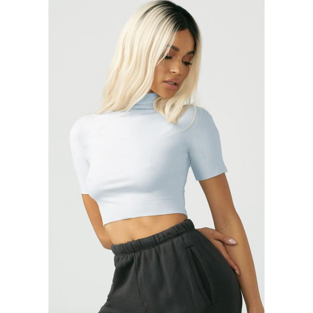 Edge light blue neck knit tee, view 3