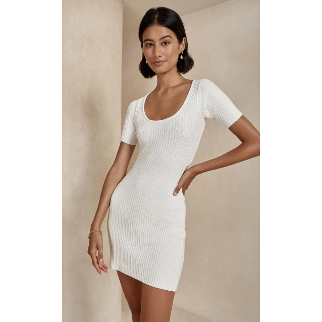 Sia off-white knit open back dress, view 2